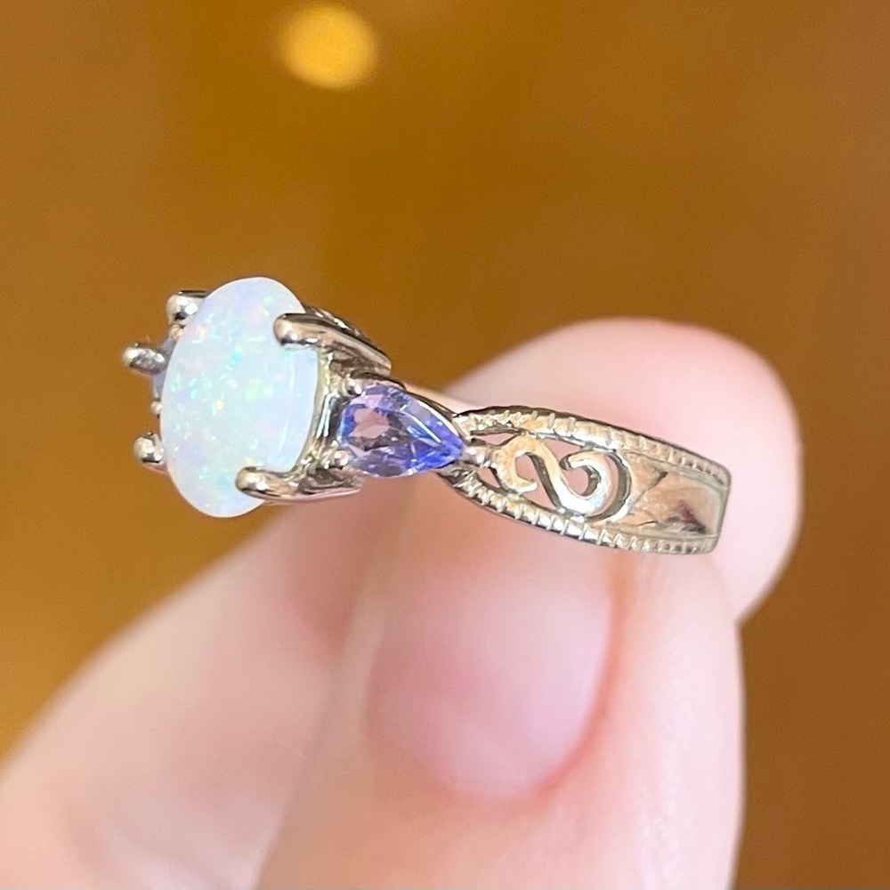 14K Opal Tanzanite filigree white lab oval teardrop purple white gold ri…​ - Picture 6 of 11